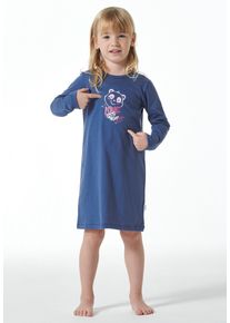 Nachthemd Schiesser "Girls World", M&auml;dchen, Gr. 98, N-Gr, blau, Single Jersey, Obermaterial: 100% Baumwolle, unifarben mit Farbeinsatz, bequem ca. Mitte Knie, Rundhals, Kleider Nachthemd, mit niedlichem Motiv auf der Brust
