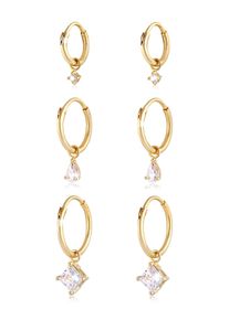 Ohrstecker-Set Elli "Ohrringe Creolen Trio Einh&auml;nger Zirkonia 3er Set 925 Silber" Gr. 24, gold, Ohrringe, Damen, mit Stein, Silber 925 (Sterlingsilber), Ohrstecker-Set