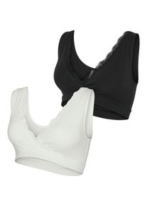 Bustier MAMALICIOUS "MLHELENA CROSSY LACE BRA 2F 2-P NOOS", Damen, Gr. M (38), N-Gr, wei&szlig; (snow wei&szlig; pack:schwarz), Jersey, Obermaterial: 95% Baumwolle, 5% Elasthan, unifarben, BHs Bustier