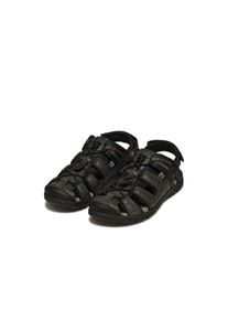 Sandale Geox "UOMO SANDAL STRADA C", Herren, Gr. 43, braun (schwarz, braun), Lederimitat, Textil, Schuhe Sandale, Sommerschuh, Klettschuh, Outdoorsandale, mit Lederfu&szlig;bett