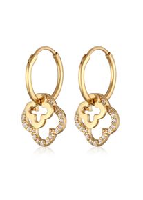 Paar Creolen Elli "Ohrringe Creolen Kleeblatt Zirkonia Brillantschliff Wei&szlig; 925 Sterling Silber" Gr. 24, gold, Ohrringe, Damen, mit Stein, Silber 925 (Sterlingsilber), Paar Creolen