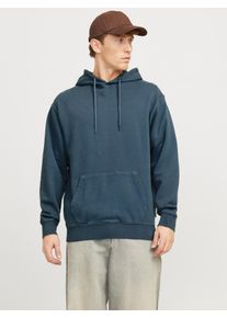 Jack & Jones Kapuzensweatshirt JACK & JONES "JJECHARGE FADED SWEAT HOOD NOOS", Herren, Gr. S, blau (mood indigo), angeraute Sweatware, Obermaterial: 100% Baumwolle, unifarben, loose fit taillenbedeckt, ohne Ausschnitt, Rippb&uuml;ndchen, Sweatshirts Kapuzensweatshirt, mit Kapuze