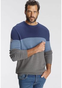 MAN'S WORLD Rundhalspullover MAN'S WORLD "Bis Gr&ouml;&szlig;e 5 XL", Herren, Gr. XXL (60/62), grau (blau, hellblau, grau), Feinstrick, Obermaterial: 50% Baumwolle, 50% Polyacryl, normal, Rundhals, Rippstrickb&uuml;ndchen, Pullover Rundhalspullover, mit Blockstreifen, Topseller