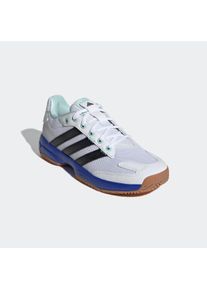 Hallenschuh adidas Performance "STABIL INDOOR KIDS", Jungen, Gr. 38, bunt (cloud wei&szlig;, core schwarz, lucid blau), Leder, Textil, Schuhe Hallenschuh, f&uuml;r Kinder & Jugendliche