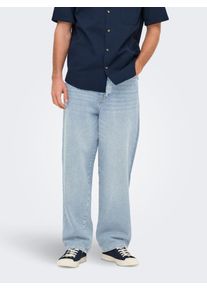 Only & Sons Relax-fit-Jeans ONLY & SONS "ONSFADE LOOSE BOX TAI DNM MU OTL", Herren, Gr. 31, L&auml;nge 32, blau (light blau denim), Denim/Jeans, Obermaterial: 100% Baumwolle, Abriebeffekte, relaxed fit lang, Jeans Relax-fit-Jeans, Baumwolle, relaxed fit