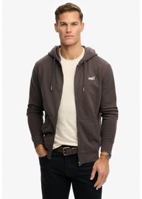 Kapuzensweatjacke Superdry "ESSENTIAL LOGO ZIP HOODIE HB", Damen, Gr. L, carbon schwarz, angeraute Sweatware, Obermaterial: 100% Seide, unifarben, slim fit normal, ohne Ausschnitt, Rippb&uuml;ndchen, Sweatjacken Kapuzensweatjacke, Baumwollmischung, slim fit