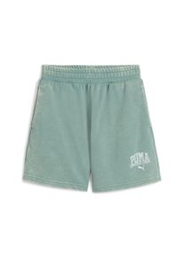 Trainingsshorts Puma "CLASS WASHED SHORTS 5" TR", Damen, Gr. L, N-Gr, gr&uuml;n (gr&uuml;n moon), Sweatware, Obermaterial: 68% Baumwolle, 32% Polyester, bedruckt, regular fit kurz, Hosen Trainingsshorts, sportlicher Stil, mit grafischem Print, mit Eingrifftaschen