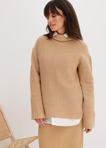 Rollkragenpullover bonprix "Rollkragenpullover aus reiner Baumwolle", Damen, Gr. 48/50 (XL), beige (latte macchiato), Obermaterial: 100% Baumwolle, oversize, Pullover Rollkragenpullover, aus reiner Baumwolle, mit Rollkragen, f&uuml;r k&uuml;hle Tage