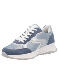 Keilsneaker RIEKER SPORT, Damen, Gr. 40, jeansblau, wei&szlig;, silberfarben, Lederimitat, Textil, Veloursleder, kontrastfarbene Details, Schuhe Keilsneaker, Schn&uuml;rschuh, Halbschuh, Freizeitschuh im Streetwear-Style