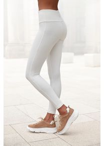 Leggings Lascana, Damen, Gr. 56/58, N-Gr, wei&szlig; (sanftes wei&szlig;), Single Jersey, Graumeliert (Obermaterial): 51% Baumwolle, 44% Polyester, 5% Elasthan. Obermaterial: 95% Baumwolle, 5% Elasthan, unifarben, Basic, Basic lang, Hosen Leggings, mit breitem B&uuml;ndchen, Loungewear, Topseller