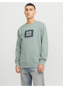 Jack & Jones Sweatshirt JACK & JONES "JJHUDSON &ndash; Sweatshirt mit Print, Rundhals und Kapuze", Herren, Gr. S, gr&uuml;n (iceberg gr&uuml;n), angeraute Sweatware, Obermaterial: 100% Baumwolle, bedruckt, regular fit, Rundhals, Rippb&uuml;ndchen, Sweatshirts Sweatshirt, Print, modisch, regular fit, angeraute Sweatware, Rundhals