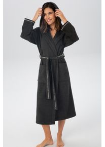 Damenbademantel Bruno Banani "Danny, ideal f&uuml;r Sauna & Spa, Hotelbademantel, Morgenmantel" Gr. M, grau (anthrazit), L:120cm, Walkfrottier, Hausm&auml;ntel, Damenbademantel, mit Logostreifen, aus 100% Baumwolle, XS-3XL