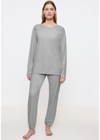 Schlafanzug Triumph "Endless Comfort PK 01 LSL", Damen, Gr. 48, grau (dunkelgrau melange), Single Jersey, Obermaterial: 50% Baumwolle, 50% Modal, bequem lang, Rundhals, Homewear-Sets Schlafanzug, weich und gem&uuml;tlich