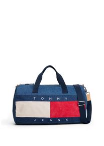 Weekender Tommy Jeans "TJM ARCHIVE DENIM DUFFLE", Damen, Gr. B/H/T: 47cm x 29cm x 29cm, jeansblau, wei&szlig;, rot, Leder, Textil, Taschen Weekender, Unisex Reisetasche, Freizeittasche mit plaktiver Logoflagge