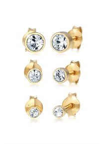 Ohrstecker-Set Elli "Ohrringe Stecker Kristalle (3 tlg) 925 Silber", gold, Ohrringe, Damen, mit Stein, Silber 925 (Sterlingsilber), Ohrstecker-Set