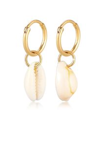 Paar Creolen Elli "Ohrringe Creole Einh&auml;nger Kauri Muschel 925 Silber" Gr. 22, gold, Ohrringe, Damen, ohne Stein, Silber 925 (Sterlingsilber), Paar Creolen