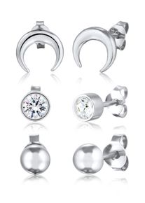 Ohrstecker-Set Elli "Ohrringe Ohrstecker Set Halbmond Astro Kristalle 925 Sterling Silber" Gr. 9, silber, Ohrringe, Damen, mit Stein, Silber 925 (Sterlingsilber), Ohrstecker-Set