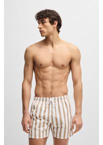 Badeshorts BOSS "Piranha", Herren, Gr. 4XL, N-Gr, beige (beige, wei&szlig;), Microfaser, Polyester, L&auml;ngsstreifen, Badehosen Badeshorts, mit buntem Alloverdruck