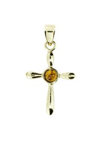 Kettenanh&auml;nger OSTSEE-SCHMUCK "- Kreuz 24 x 16 - Silber 925/000, vergoldet - Bernstein" Gr. 29, gold (goldfarben, gelb), Schmuckanh&auml;nger, Damen, Silber 925 (Sterlingsilber), Kettenanh&auml;nger