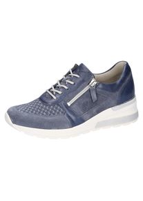 Waldl&auml;ufer Keilsneaker WALDL&Auml;UFER "H-CLARA", Damen, Gr. 8 (42), blau (jeansblau), Glattleder, Textil, Veloursleder, Schuhe Keilsneaker, Schn&uuml;rer, Halbschuh, Freizeitschuh mit Metallic-Einsatz