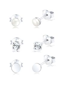 Ohrstecker-Set Elli "Ohrringe Ohrstecker Perle Glas Kristalle 3er Set 925 Sterling Silber", silber, Ohrringe, Damen, mit Stein, Silber 925 (Sterlingsilber), Ohrstecker-Set