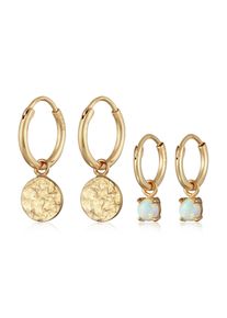 Ohrstecker-Set Elli "Ohrringe Creolen Pl&auml;ttchen Opal Edelstein 2er Set 925 Silber" Gr. 22, gold, Ohrringe, Damen, mit Stein, Silber 925 (Sterlingsilber), Ohrstecker-Set