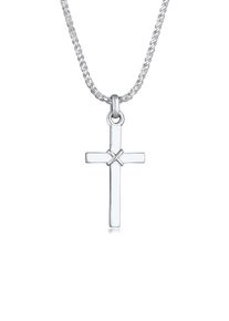 Kette mit Anh&auml;nger Kuzzoi "Halskette Herren Kreuz Flach Kordelkette 925 Silber" Gr. 55, silber, Halsketten, Herren, ohne Stein, Silber 925 (Sterlingsilber), Kette mit Anh&auml;nger