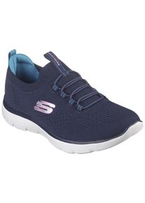 Slip-On Sneaker Skechers "SUMMITS", Damen, Gr. 39, blau (navy, rosa), Textil, Schuhe Slip-On Sneaker, Freizeitschuh, Halbschuh, Slipper mit flexibler Traktionslaufsohle, Topseller