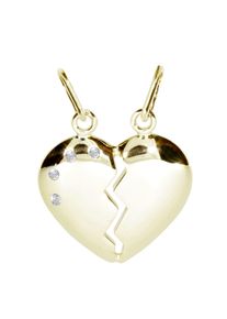 Kettenanh&auml;nger OSTSEE-SCHMUCK "- geteiltes Herz - Silber 925/000, vergoldet - Zirkonia" Gr. 23, gold (goldfarben, gelb), Schmuckanh&auml;nger, Damen, Silber 925 (Sterlingsilber), Kettenanh&auml;nger