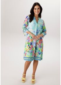 Blusenkleid Aniston SELECTED, Damen, Gr. 44, N-Gr, hellblau, t&uuml;rkis, gr&uuml;n, gelb, bunt, Web, Obermaterial: 100% Viskose, bedruckt, gemustert, mehrfarbig, l&auml;ssig geschnitten knieumspielend, V-Ausschnitt, 1-Knopf-Manschette, Kleider Blusenkleid, mit bunter, maritimer Musterung - NEUE KOLLEKTION, Topseller