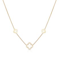 Silberkette Elli "Halskette Kleeblatt Gl&uuml;ck Zirkonia 925 Silber" Gr. 42, gold, Halsketten, Damen, mit Stein, Silber 925 (Sterlingsilber), Silberkette