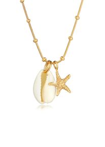 Kette mit Anh&auml;nger Elli "Halskette Kauri Muschel Seestern Kugelkette 925 Silber" Gr. 45, gold, Halsketten, Damen, ohne Stein, Silber 925 (Sterlingsilber), Kette mit Anh&auml;nger