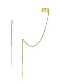 Paar Ohrh&auml;nger Elli "Ohrringe Set Earcuff Durchzieher Geh&auml;mmert 925 Silber" Gr. 9, gold, Ohrringe, Damen, Silber 925 (Sterlingsilber), Paar Ohrh&auml;nger