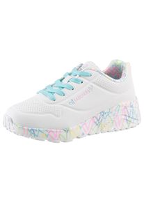 Sneaker Skechers "UNO LITE-LOVELY LUV", M&auml;dchen, Gr. 34, bunt (wei&szlig;, t&uuml;rkis, rosa), Lederimitat, Textil, kontrastfarbene Details, Schuhe Sneaker, Schn&uuml;rschuh mit bedruckter Sohle, Gr&ouml;&szlig;enschablone zum Download, Topseller
