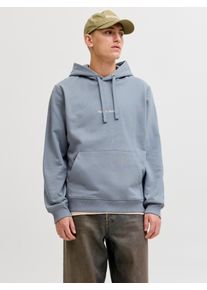 Jack & Jones Kapuzensweatshirt JACK & JONES "JORNORREBRO EMB SWEAT HOOD NOOS", Herren, Gr. L, tradewinds, angeraute Sweatware, Obermaterial: 89% Baumwolle, 11% Polyester, unifarben, relaxed fit normal, Rundhals, Rippb&uuml;ndchen, Sweatshirts Kapuzensweatshirt, mit Logo Print