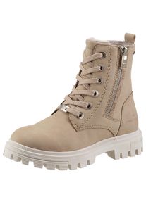 Schn&uuml;rboots Tom Tailor, M&auml;dchen, Gr. 34, beige (beige, kombiniert), Nubuklederimitat, Glitzer, Schuhe Schn&uuml;rboots, mit Zierrei&szlig;verschluss au&szlig;en