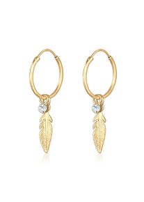 Paar Creolen Elli "Ohrringe Creole Feder Einh&auml;nger 925 Silber, mit Kristallen von Swarovski" Gr. 17, gold, Ohrringe, Damen, Silber 925 (Sterlingsilber), Paar Creolen