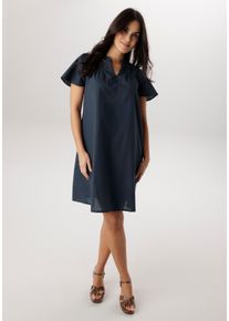 Sommerkleid Aniston SELECTED, Damen, Gr. 42, N-Gr, blau (marine), Web, Obermaterial: 100% Baumwolle, unifarben, figurumspielend kniefrei, V-Ausschnitt, Volant, Kleider Sommerkleid, mit Lochspitze im Schulter- und Brustbereich - NEUE KOLLEKTIOn