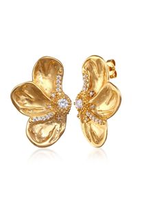 Paar Ohrstecker Elli Premium "Ohrringe Blume Zirkonia Wei&szlig; Diamantschliff 925 Sterling Silber gold-plated" Gr. 18, gold, Ohrringe, Damen, mit Stein, Silber 925 (Sterlingsilber), Paar Ohrstecker