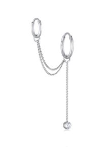 Paar Creolen Elli "Ohrringe Ear Chain Creolen Kristall Modern 925 Silber" Gr. 5, silber, Ohrringe, Damen, mit Stein, Silber 925 (Sterlingsilber), Paar Creolen