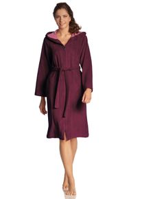 Damenbademantel Vossen "Palermo, ideal f&uuml;r Sauna & Spa, Hotelbademantel, Morgenmantel" Gr. L, rot (burgund), L:110cm, Wirkfrottee, Hausm&auml;ntel, Damenbademantel, mit Kapuze & Rei&szlig;verschluss