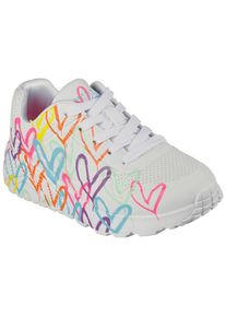 Sneaker Skechers "JGoldcrown: Uno Lite - Spread the Love", M&auml;dchen, Gr. 36, bunt (wei&szlig;, multi), Lederimitat, Glitzer, Schuhe Sneaker, Chunky Sneaker, Pleatausneaker, Retro Sneaker mit allover Print