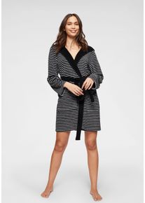 Damenbademantel Kangaroos "Luana, ideal f&uuml;r Sauna & Spa, Hotelbademantel, Morgenmantel" Gr. XL, schwarz, L:95cm, Leichtfrottier, Hausm&auml;ntel, Damenbademantel, Streifen - Bademantel f&uuml;r Damen, gestreift, XS-3XL