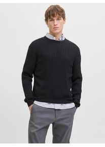 Jack & Jones Strickpullover JACK & JONES "JJEEMIL KNIT CABLE CREW NECK NOOS", Herren, Gr. S, schwarz, Strick, Obermaterial: 60% Baumwolle, 20% Nylon, 20% Viskose, unifarben, regular fit h&uuml;ftlang, Rundhals, B&uuml;ndchen, Pullover Strickpullover