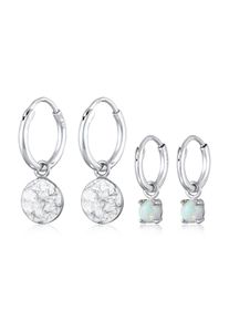 Ohrstecker-Set Elli "Ohrringe Creolen Pl&auml;ttchen Opal Edelstein 2er Set 925 Silber" Gr. 22, silber, Ohrringe, Damen, mit Stein, Silber 925 (Sterlingsilber), Ohrstecker-Set