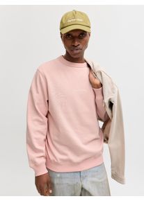 Jack & Jones Sweatshirt JACK & JONES "JORNORREBRO EMB SWEAT CREW NOOS", Herren, Gr. L, peach melba, angeraute Sweatware, Obermaterial: 89% Baumwolle, 11% Polyester, unifarben, relaxed fit normal, Rundhals, Rippb&uuml;ndchen, Sweatshirts Sweatshirt, mit Logo Print