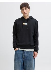 Jack & Jones Kapuzensweatshirt JACK & JONES "JJPAN SWEAT HOOD", Herren, Gr. S, schwarz, angeraute Sweatware, Obermaterial: 60% Baumwolle, 40% Polyester, bedruckt, regular fit, Rundhals, Rippb&uuml;ndchen, Sweatshirts Kapuzensweatshirt