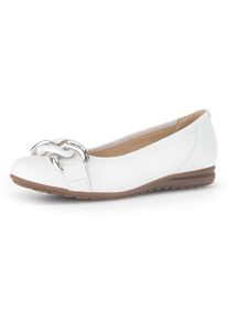 Ballerina Gabor "FLORENZ", Damen, Gr. 40, wei&szlig;, Leder, Schuhe Ballerina, Hochzeitsschuh, Flache Schuhe, Slipper mit eleganter Zierkette, Topseller