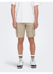 Only & Sons Cargoshorts ONLY & SONS "ONSCAM STAGE CARGO SHORTS 6689 LIFE NOOS", Herren, Gr. XL, N-Gr, beige (chinchilla), Web, Obermaterial: 98% Baumwolle, 2% Elasthan, unifarben, normal, Hosen Cargoshorts