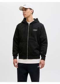 Jack & Jones Kapuzensweatshirt JACK & JONES "JJESOHO SWEAT ZIP HOOD NOOS", Herren, Gr. XL, schwarz, angeraute Sweatware, Obermaterial: 80% Baumwolle, 20% Polyester, bedruckt, relaxed fit, ohne Ausschnitt, Rippb&uuml;ndchen, Sweatshirts Kapuzensweatshirt